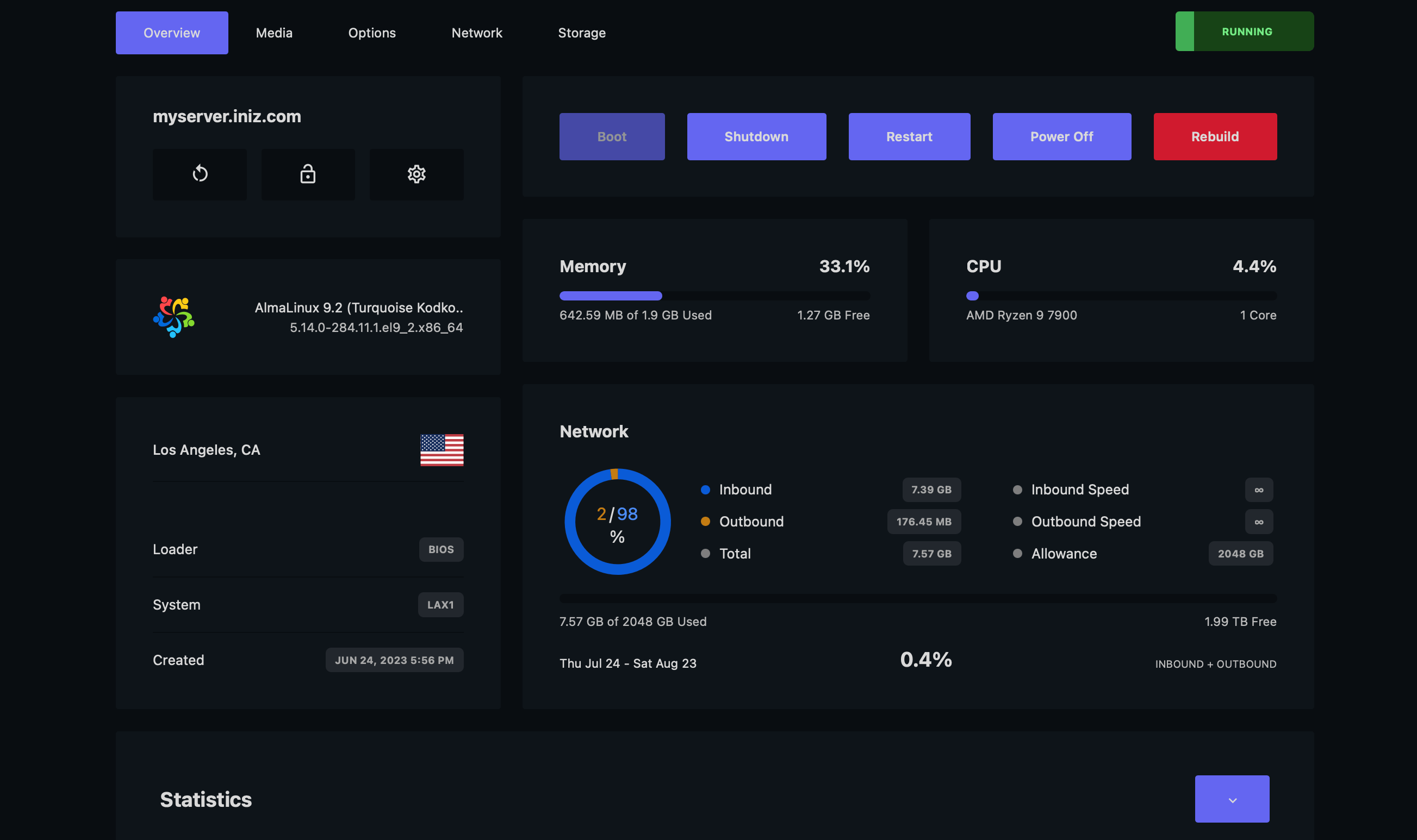 VPS Dashboard Interface